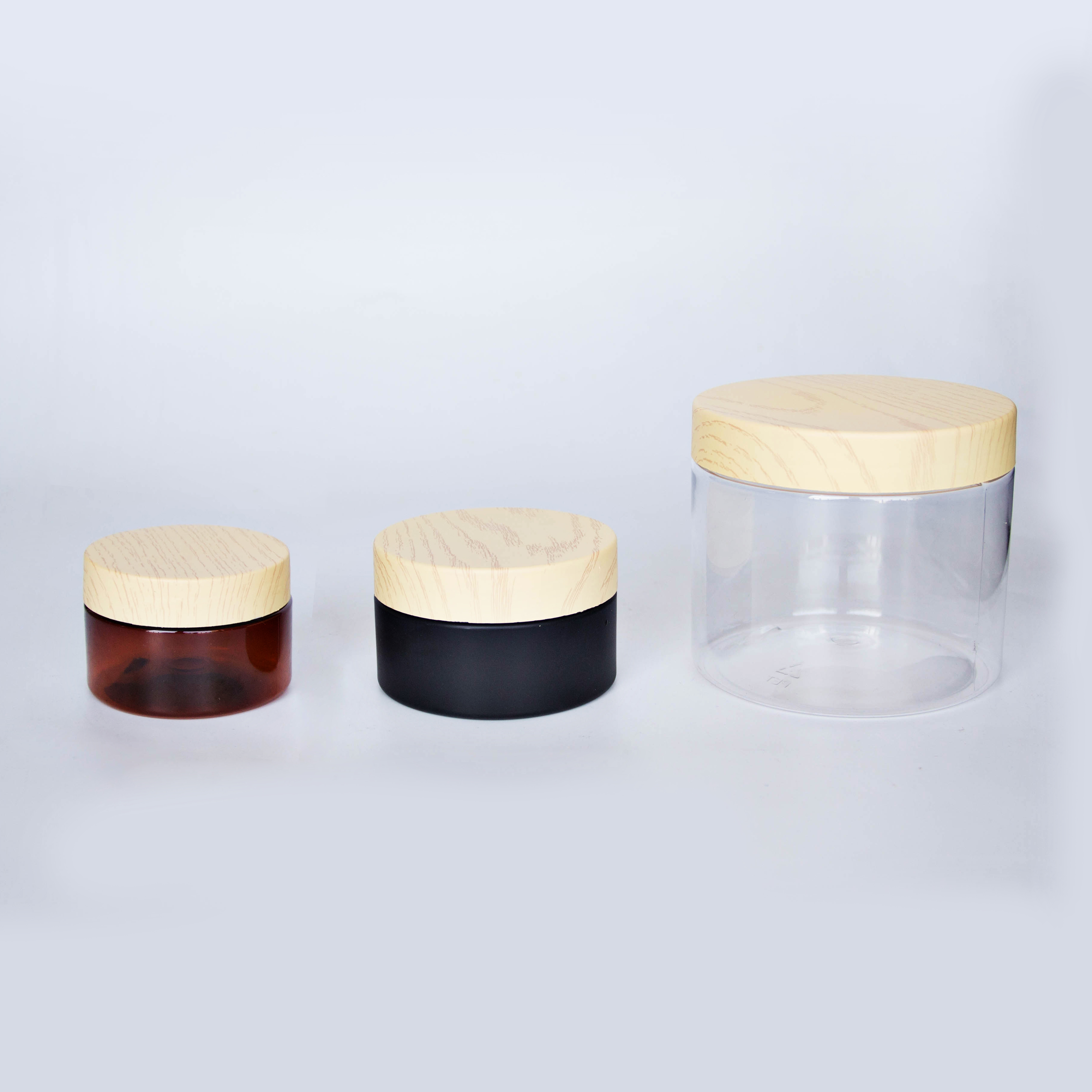 Wholesale 6oz 8oz PET Plastic Cosmetic Jar with Bamboo Lid for Cream 100 g 120 g 150 g 200g