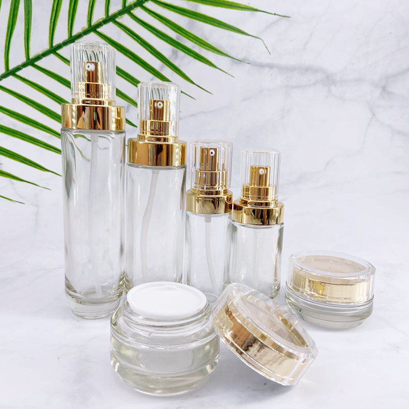 Wholesale 6pcs/set Cosmetic Glass Bottle 30g 100ml Transparent Glass Bottle Cream Jars Empty Cosmetic
