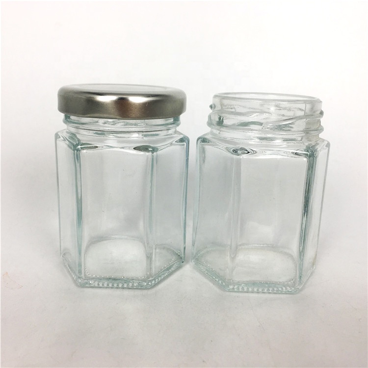 Wholesale 70ml small hexagon glass honey jar jelly jar with lid