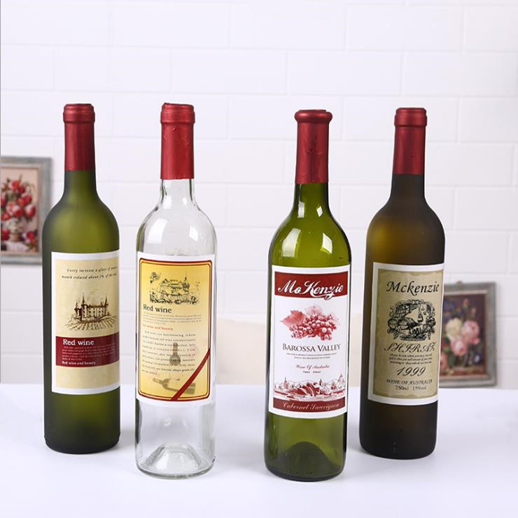 Wholesale 750ml clear green amber frosted empty wine bottles bordeaux glass bottles with cork and caps