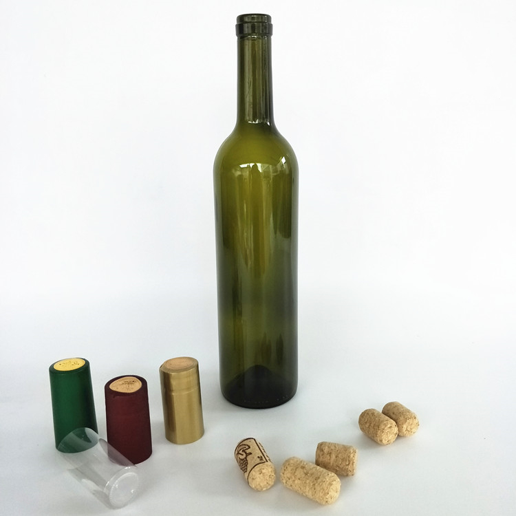 Wholesale 750ml clear green amber frosted empty wine bottles bordeaux glass bottles with cork and caps