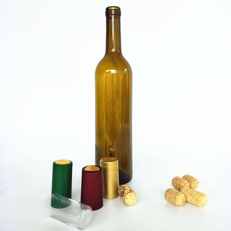 Wholesale 750ml clear green amber frosted empty wine bottles bordeaux glass bottles with cork and caps