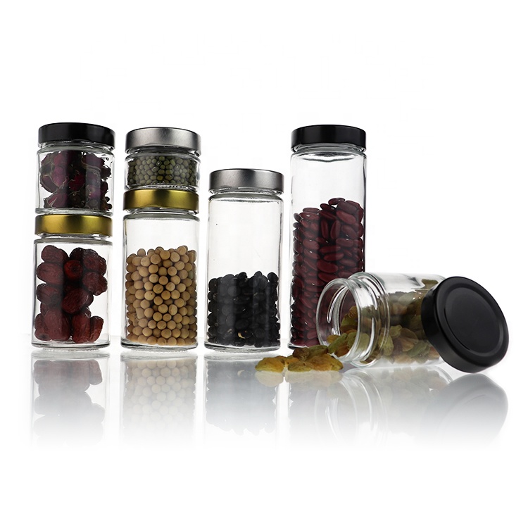 Wholesale 75ml 100ml 150ml 200ml 250ml 300ml 380ml Tall Round Cylinder Straight Honey Jar Glass Food Herb Storage Jars