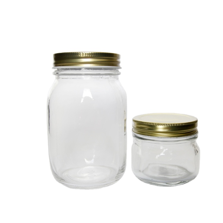 Wholesale 8 oz 12 oz 16 oz Glass Storage Mason Jars For Food And Beverage With Silver Or Golden Metal Lid