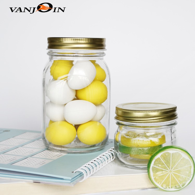 Wholesale 8 oz 12 oz 16 oz Glass Storage Mason Jars For Food And Beverage With Silver Or Golden Metal Lid