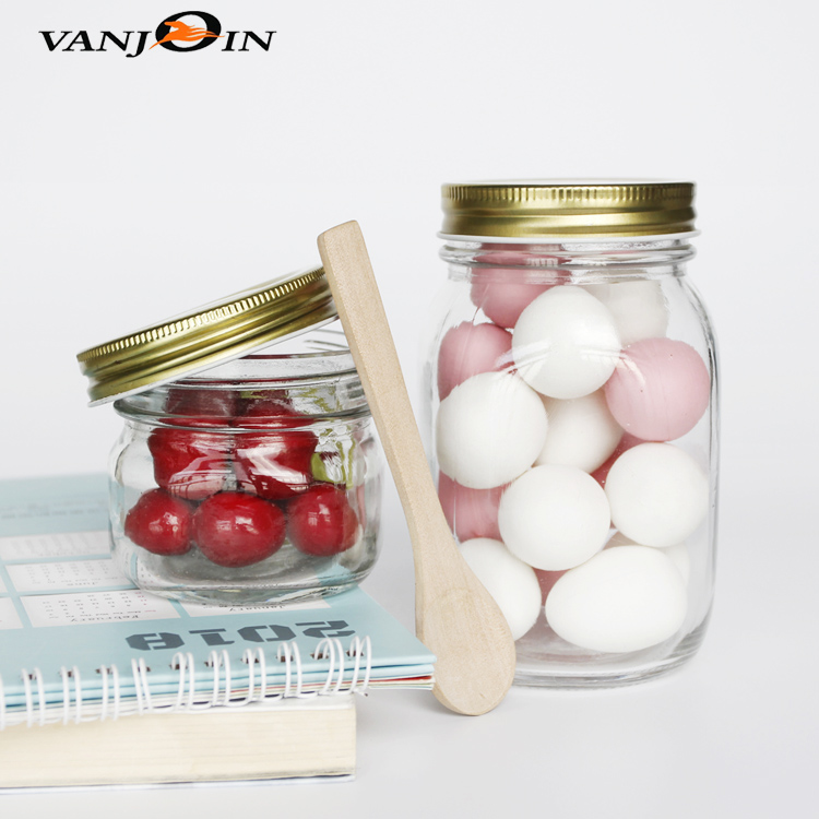 Wholesale 8 oz 12 oz 16 oz Glass Storage Mason Jars For Food And Beverage With Silver Or Golden Metal Lid