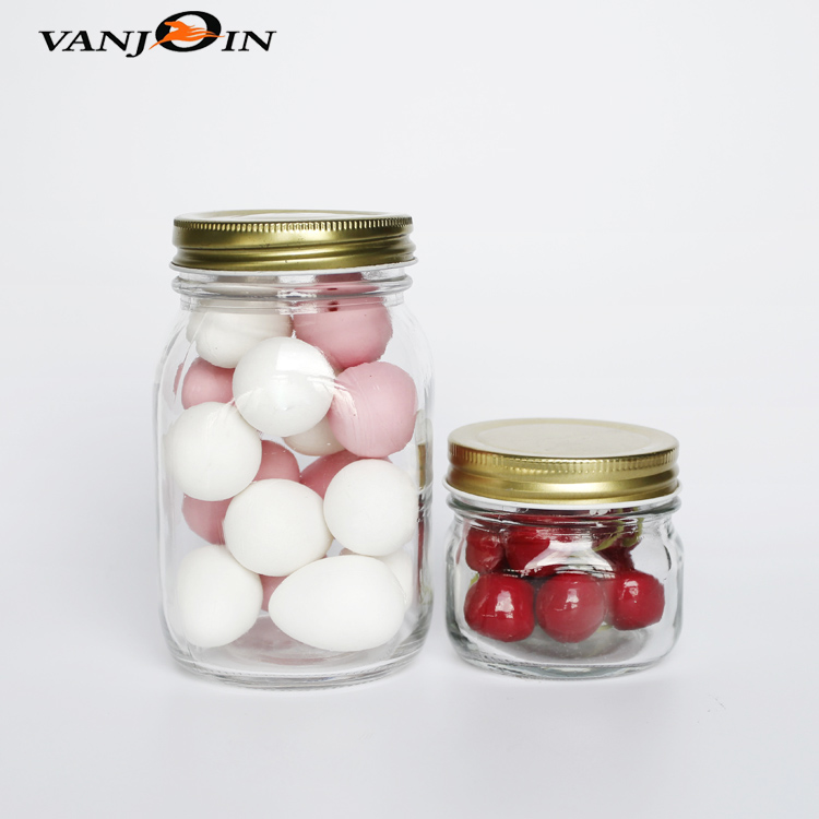 Wholesale 8 oz 12 oz 16 oz Glass Storage Mason Jars For Food And Beverage With Silver Or Golden Metal Lid