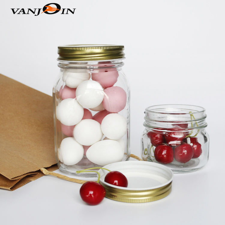 Wholesale 8 oz 12 oz 16 oz Glass Storage Mason Jars For Food And Beverage With Silver Or Golden Metal Lid