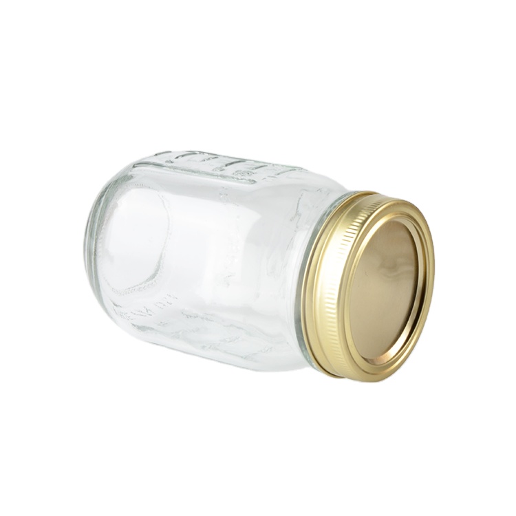 Wholesale 8 oz 16 oz 32 oz Empty Clear Glass Mason Jar Food Storage Glass Jar with Golden Color Two Pieces Canning Lids