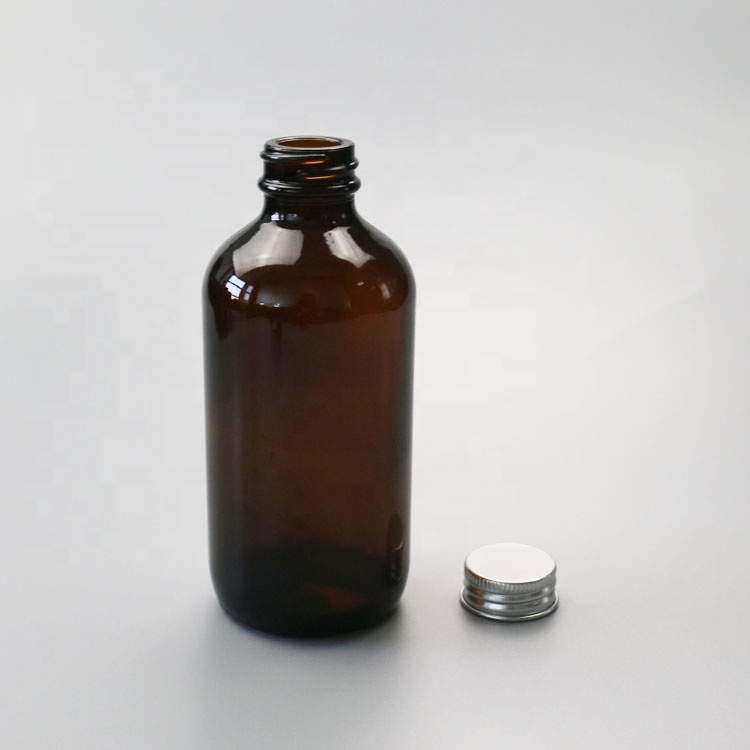 Wholesale 8 oz & 16 oz boston round amber glass bottle with Alu cap