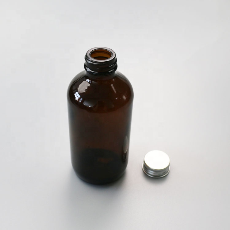 Wholesale 8 oz & 16 oz boston round amber glass bottle with Alu cap