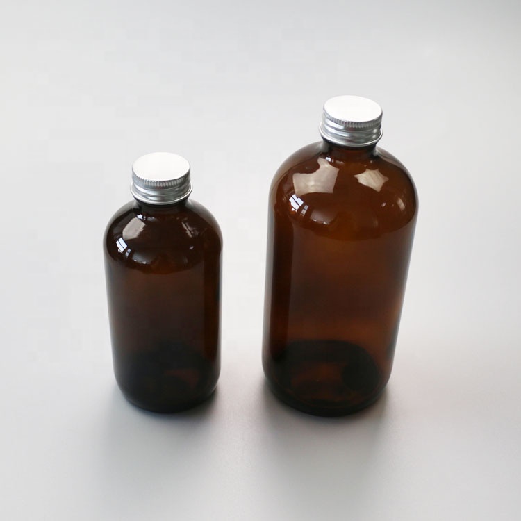 Wholesale 8 oz & 16 oz boston round amber glass bottle with Alu cap