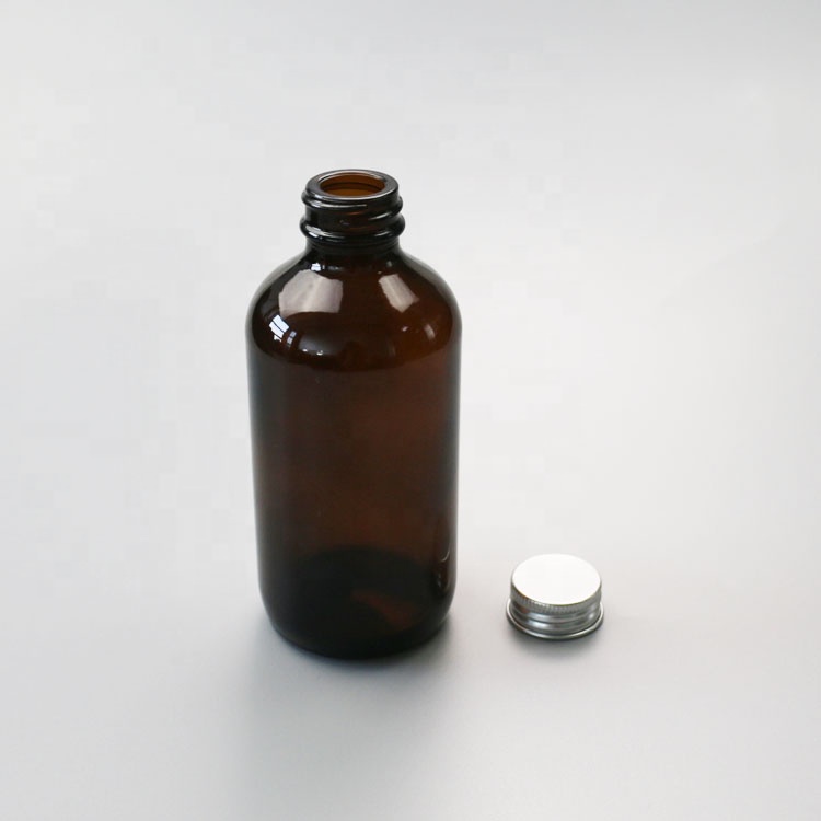 Wholesale 8 oz & 16 oz boston round amber glass bottle with Alu cap