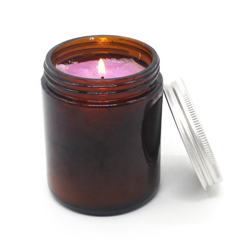 Wholesale 8 oz 17 oz 34 oz lable printing wide mouse design empty amber candle glass jar glass jars for candle making