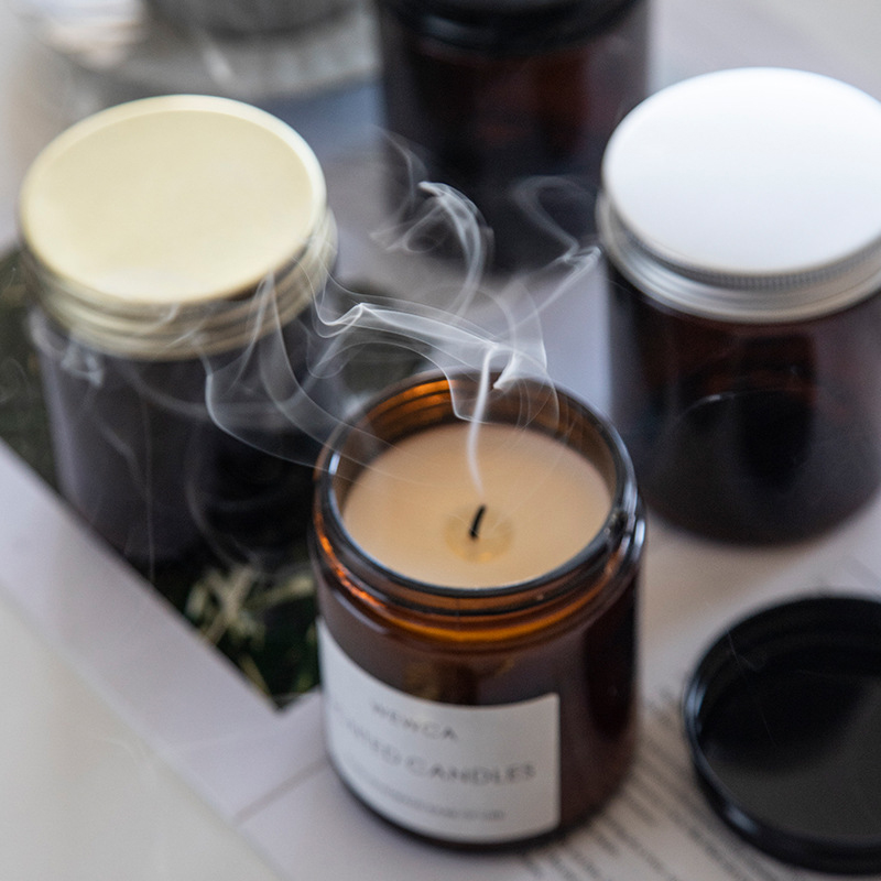 Wholesale 8 oz 17 oz 34 oz lable printing wide mouse design empty amber candle glass jar glass jars for candle making