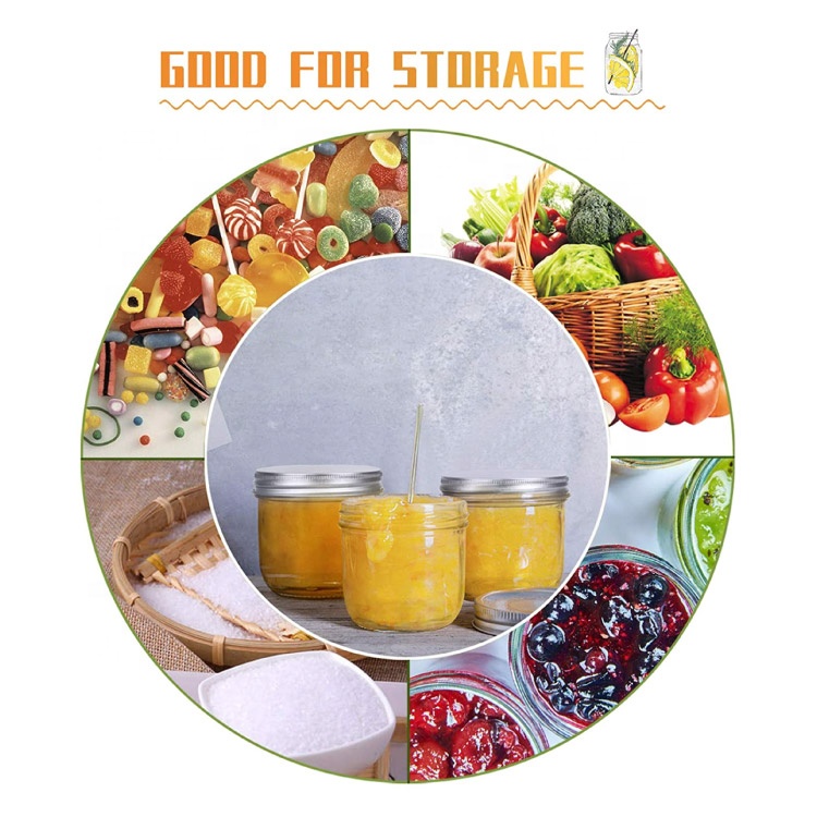 Wholesale 8 oz Wide Mouth Mason Jar For food canning storage with Silver Metal Airtight Lids