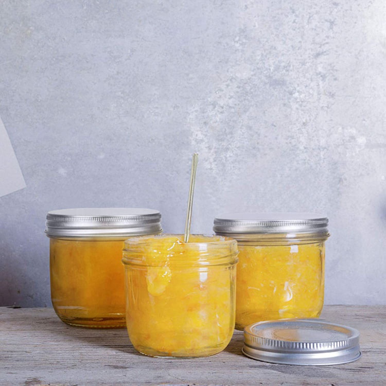 Wholesale 8 oz Wide Mouth Mason Jar For food canning storage with Silver Metal Airtight Lids