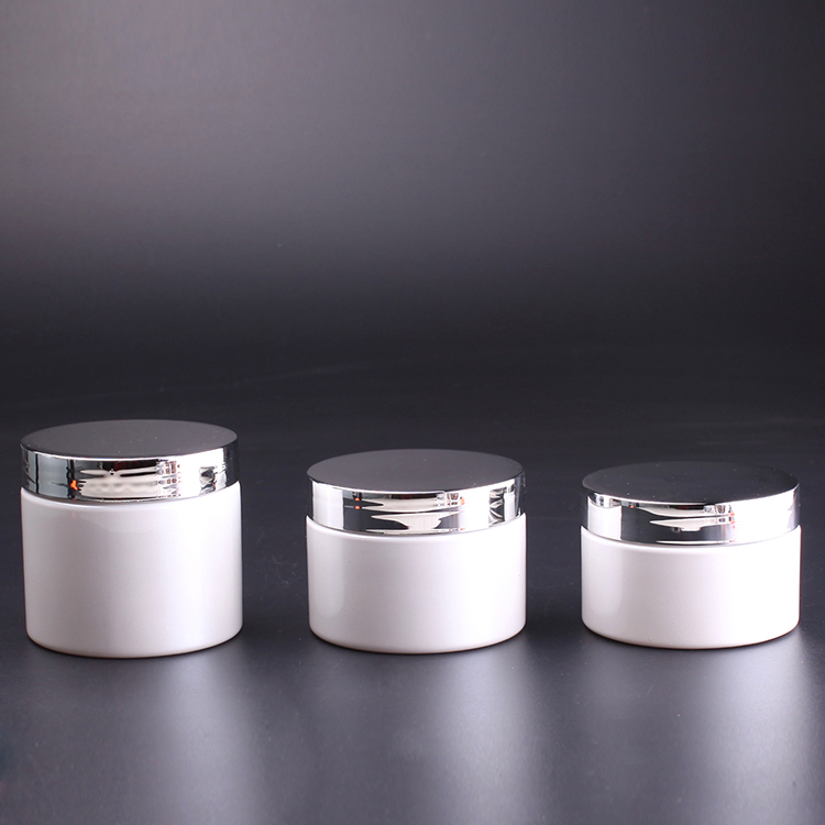 Wholesale 8 oz white color plastic jars container with silver cap
