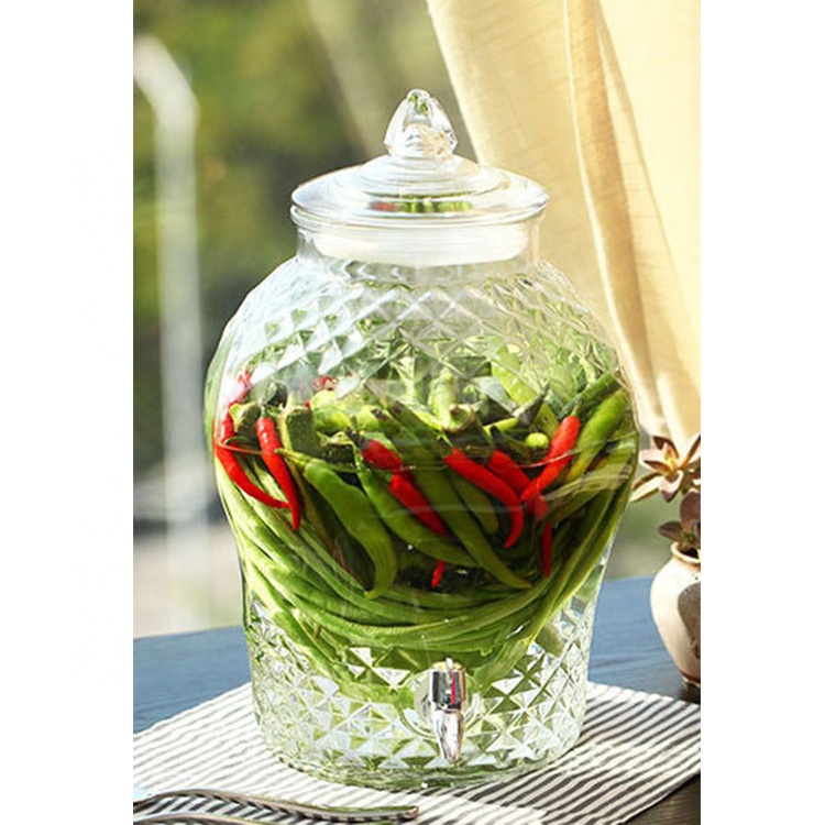 Wholesale 8L Diamond Wine Glass Bottle Storage Glass Jar With Tap