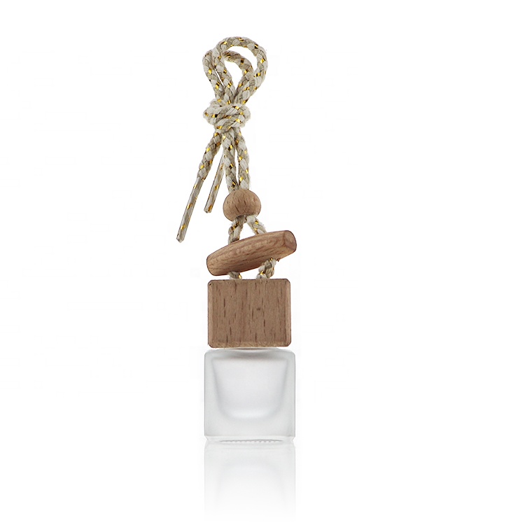Wholesale 8ml Square Wooden Cap Perfume Essential Oil Car Diffuser Bottle Hanging