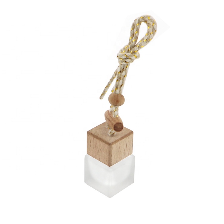 Wholesale 8ml Square Wooden Cap Perfume Essential Oil Car Diffuser Bottle Hanging