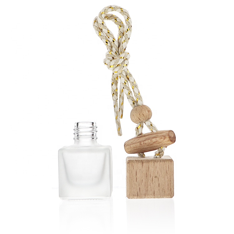 Wholesale 8ml Square Wooden Cap Perfume Essential Oil Car Diffuser Bottle Hanging