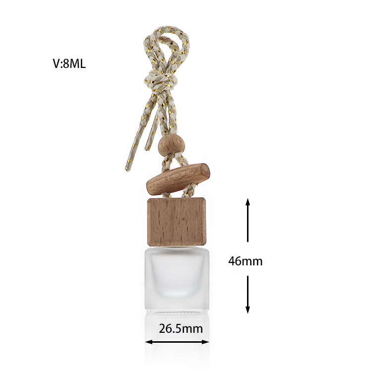 Wholesale 8ml Square Wooden Cap Perfume Essential Oil Car Diffuser Bottle Hanging