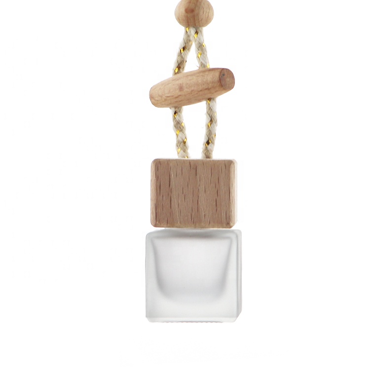 Wholesale 8ml Square Wooden Cap Perfume Essential Oil Car Diffuser Bottle Hanging