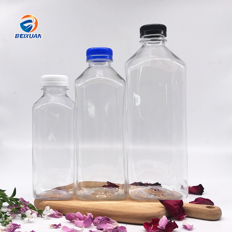 Wholesale 8oz 10oz 12oz 16oz Flat Square Juice Bottle PET Plastic Bottles for Coffee Milk Tea Beverage Whiskey Vodka Beer