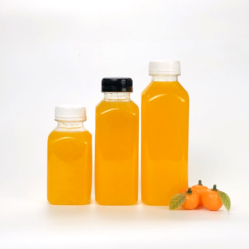 Wholesale 8oz 12oz 16oz Clear Food Grade PET Square Beverage Plastic Juice and Water Bottle with Cap