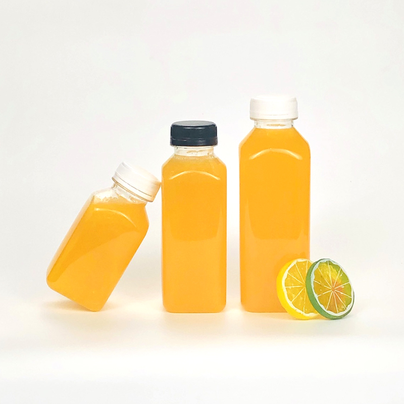 Wholesale 8oz 12oz 16oz Clear Food Grade PET Square Beverage Plastic Juice and Water Bottle with Cap