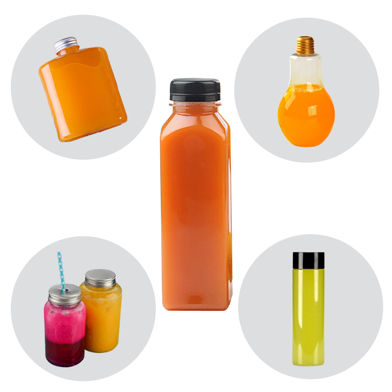 Wholesale 8oz 12oz 16oz Clear Food Grade PET Square Beverage Plastic Juice and Water Bottle with Cap