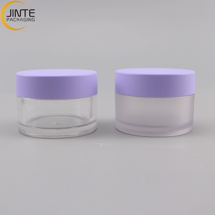 Wholesale 8oz 250ml Cosmetic Packaging Empty Clear PETG Plastic jar with matte purple lids for body butter creams contaiiner