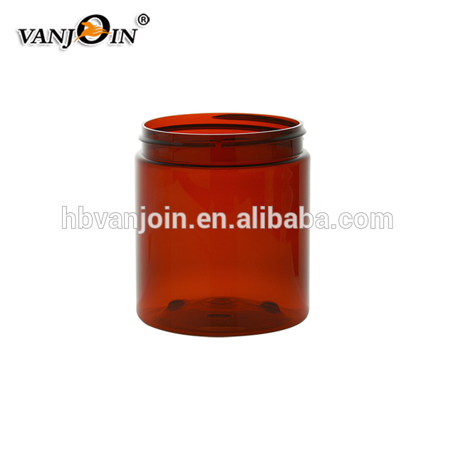Wholesale 8oz Amber Dark Round Single Wall PET Plastic Jars with black lid