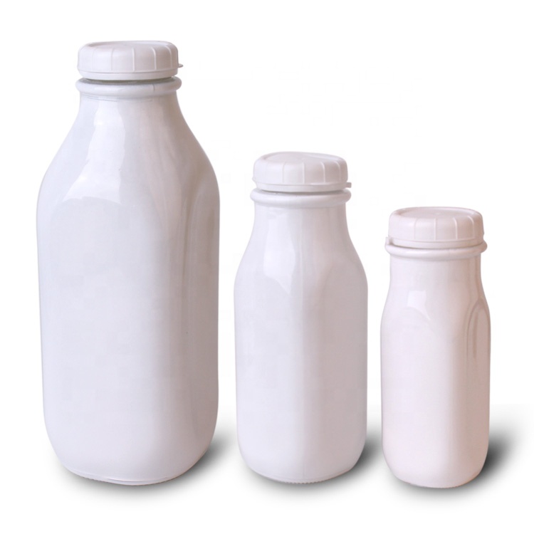 Wholesale 8oz square white glass bottle for milk juice beverage