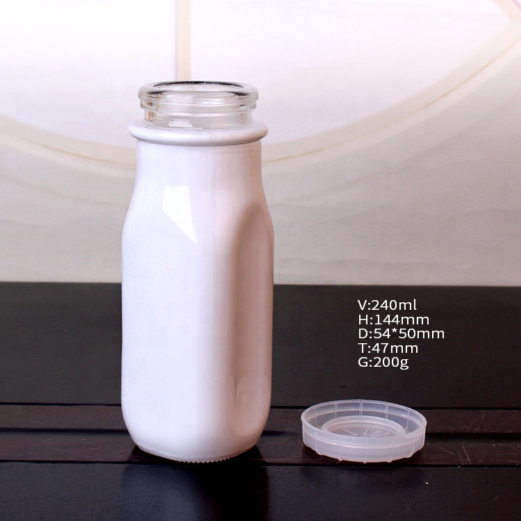 Wholesale 8oz square white glass bottle for milk juice beverage