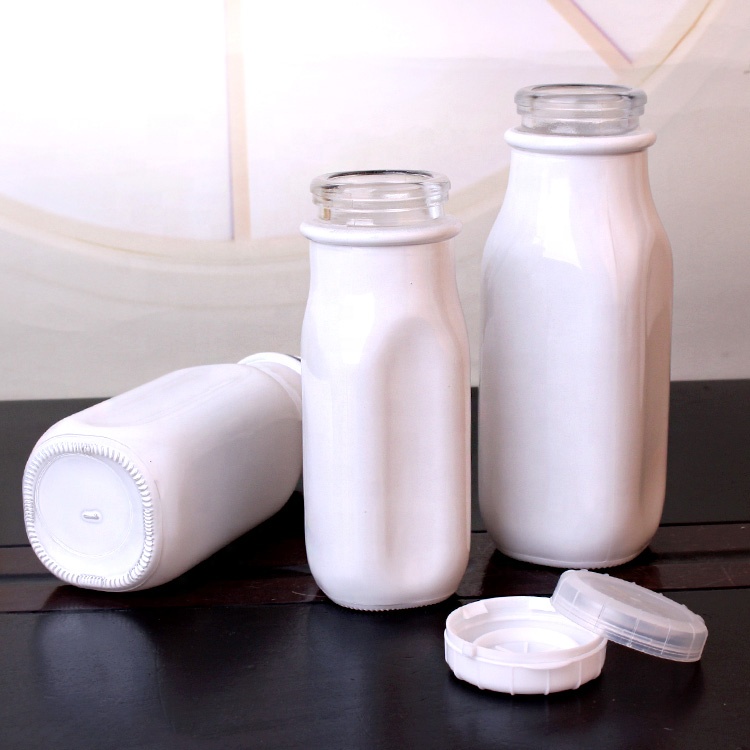 Wholesale 8oz square white glass bottle for milk juice beverage