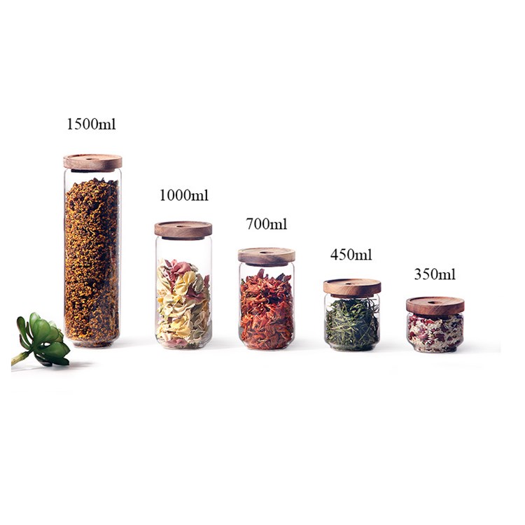 Wholesale 90mm diameter high borosilicate glass jar with acacia lid