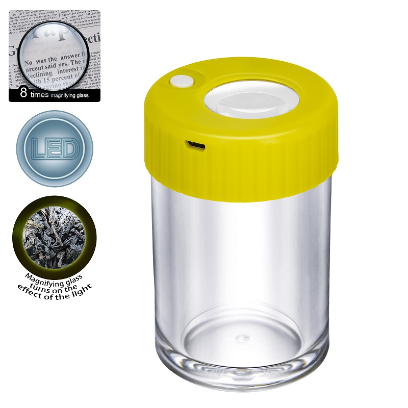 Wholesale Air Tight Custom Led Jar Storage Herb Container with Magnifying Mag Led Glass jar