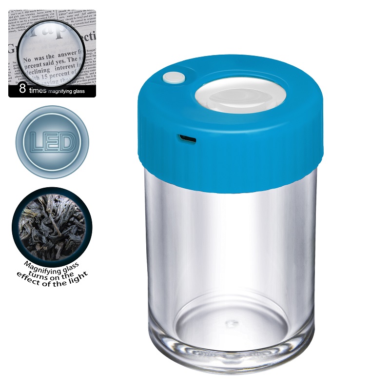 Wholesale Air Tight Custom Led Jar Storage Herb Container with Magnifying Mag Led Glass jar