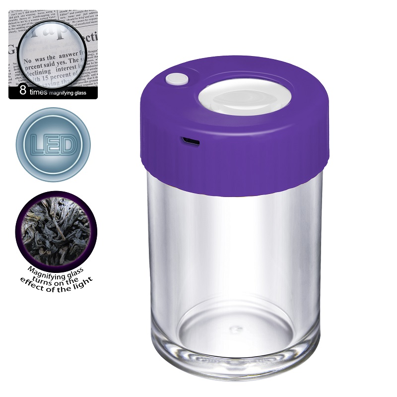 Wholesale Air Tight Custom Led Jar Storage Herb Container with Magnifying Mag Led Glass jar