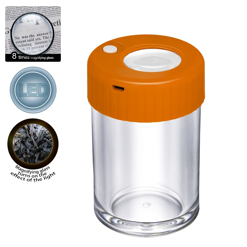 Wholesale Air Tight Custom Led Jar Storage Herb Container with Magnifying Mag Led Glass jar