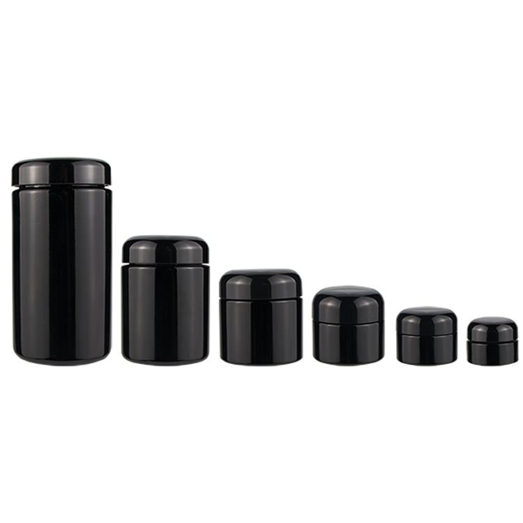 Wholesale Airtight 250ml 500ml Black UV Smell Proof Refillable Tall Wide Mouth Dark Violet Glass Storage Containers Jar