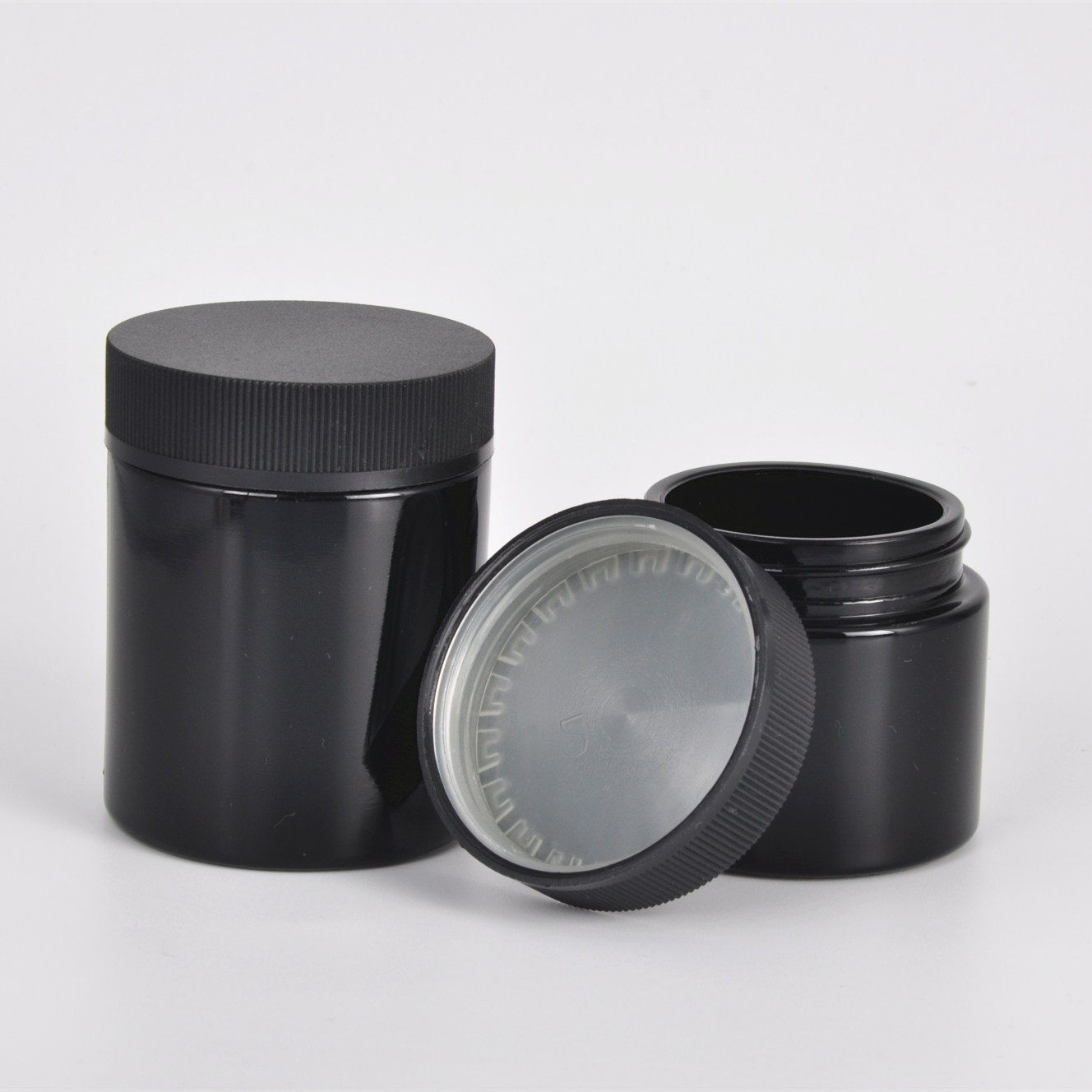 Wholesale Airtight 50ml 100ml Black UV Smell Proof Refillable Tall Wide Mouth Dark Violet Glass Storage Containers Jar