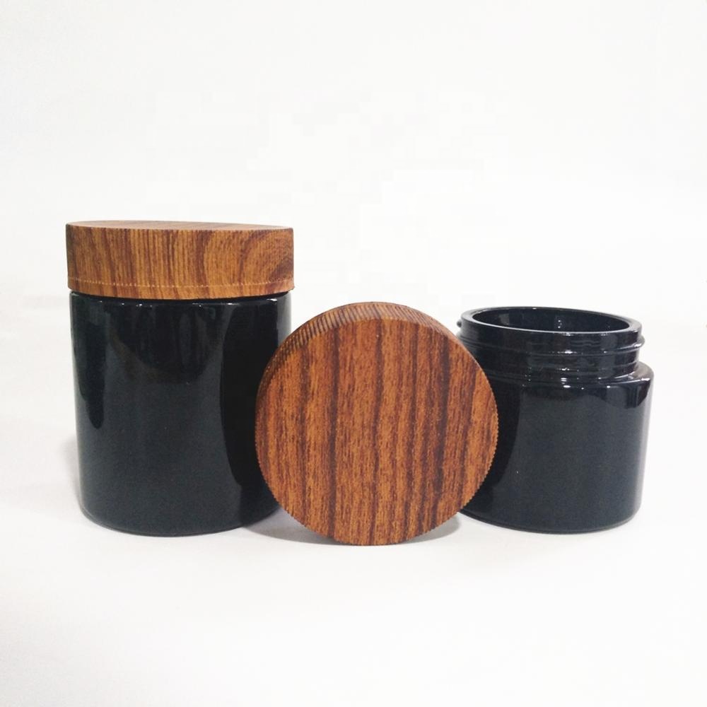 Wholesale Airtight 50ml 100ml Black UV Smell Proof Refillable Tall Wide Mouth Dark Violet Glass Storage Containers Jar