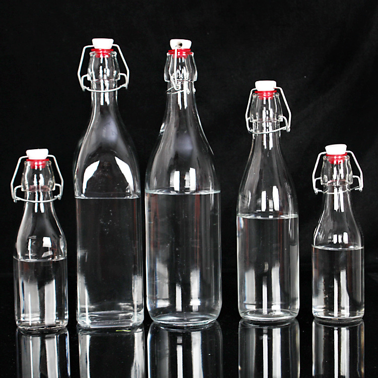 Wholesale Airtight Clip Top Drinking Bulk Transparent Glass Bottles for Juice Milk