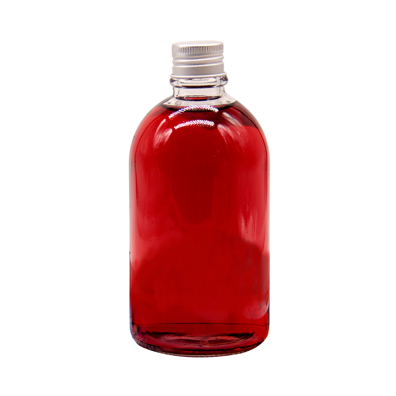Wholesale Aluminum Cap Clear Round Glass Beverage Bottle Drinking For Kombucha Cold Brew Juice With Logo Printing