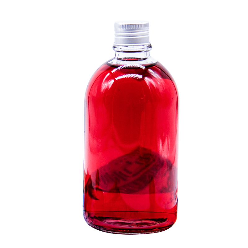 Wholesale Aluminum Cap Clear Round Glass Beverage Bottle Drinking For Kombucha Cold Brew Juice With Logo Printing