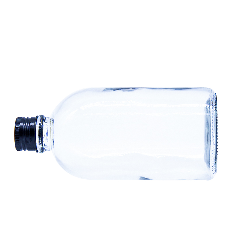 Wholesale Aluminum Cap Clear Round Glass Beverage Bottle Drinking For Kombucha Cold Brew Juice With Logo Printing