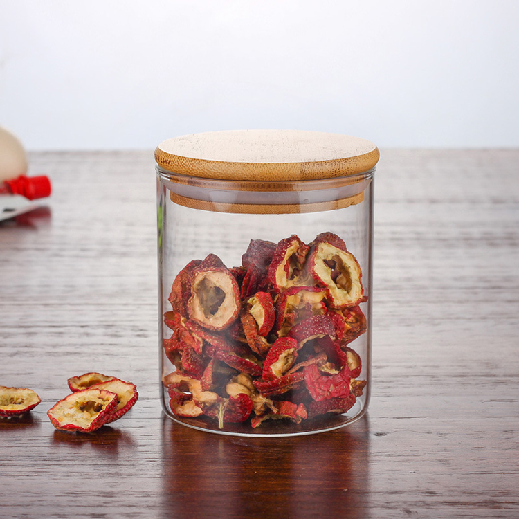 Wholesale Amazon Hot Selling Private Brand Kitchen Food Spice Candy Storage Bottle Bamboo Glass Jar
